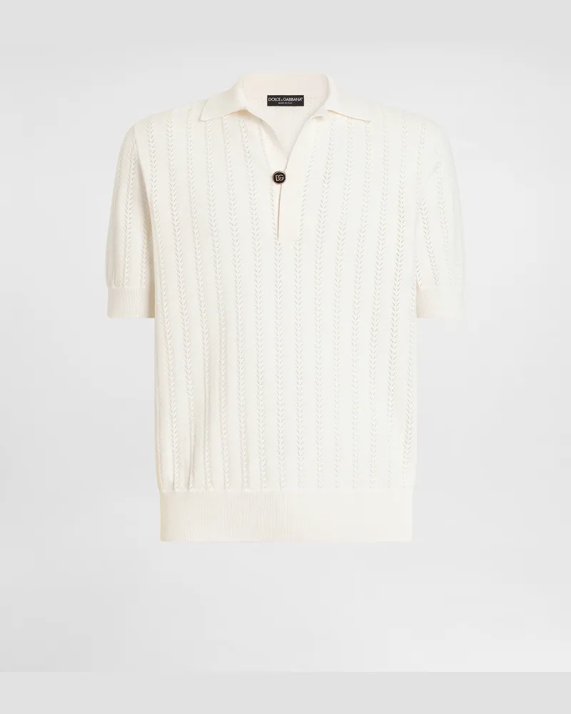 Dolce & Gabbana Poloshirt Aus Perforierter Baumwolle - Mann Strickwaren Wei Weiss