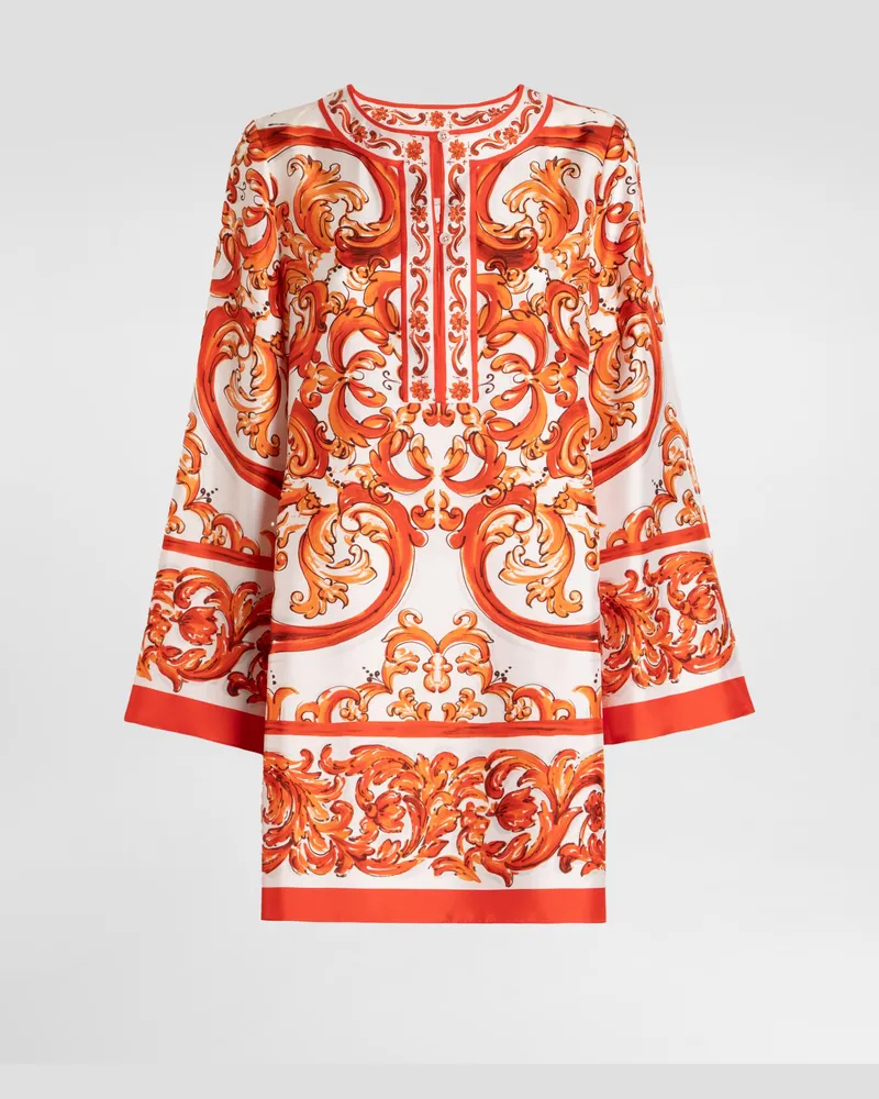 Dolce & Gabbana Kaftankleid Aus Twill Mit Majolika-print - Frau Kleider Mehrfarbig Mehrfarbig