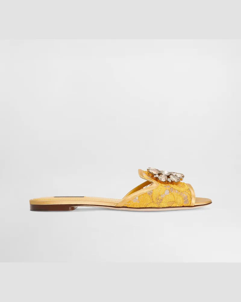 Dolce & Gabbana Sandale Aus Spitze Mit Kristallen - Frau Pantoletten Und Mules Gelb Spitze Gelb