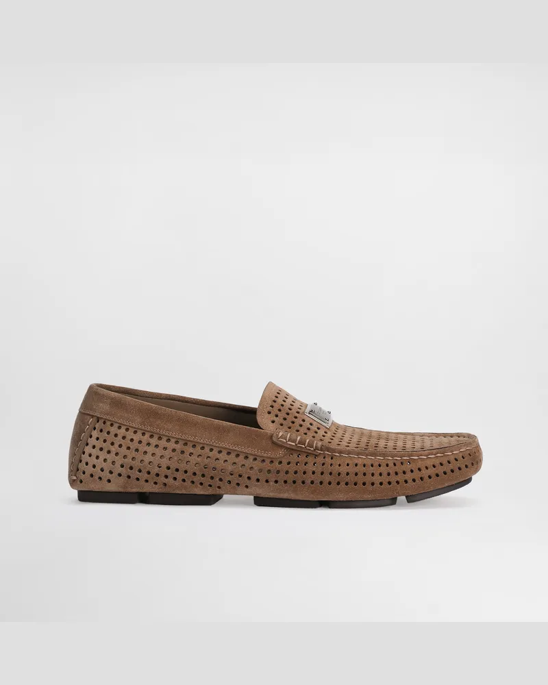 Dolce & Gabbana Dg Driver Perforated Split Calfskin Slipper - Mann Driver Und Mokassins Brown Brown