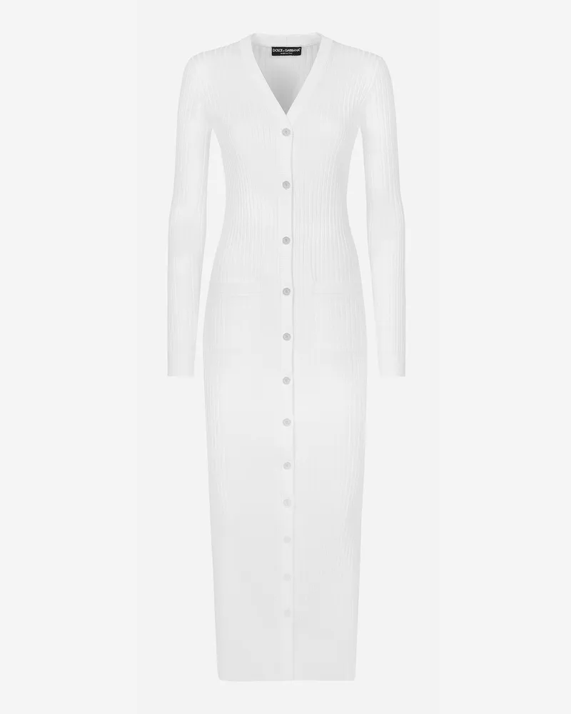 Dolce & Gabbana Langer Gerippter Cardigan Aus Viskose - Frau Kleider Wei Weiss