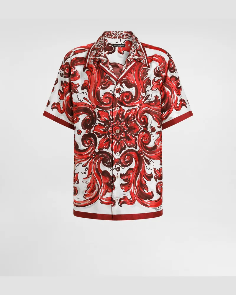 Dolce & Gabbana Hawaiihemd Aus Seidentwill Mit Majolika-print - Mann Hemden Multicolor Multicolor