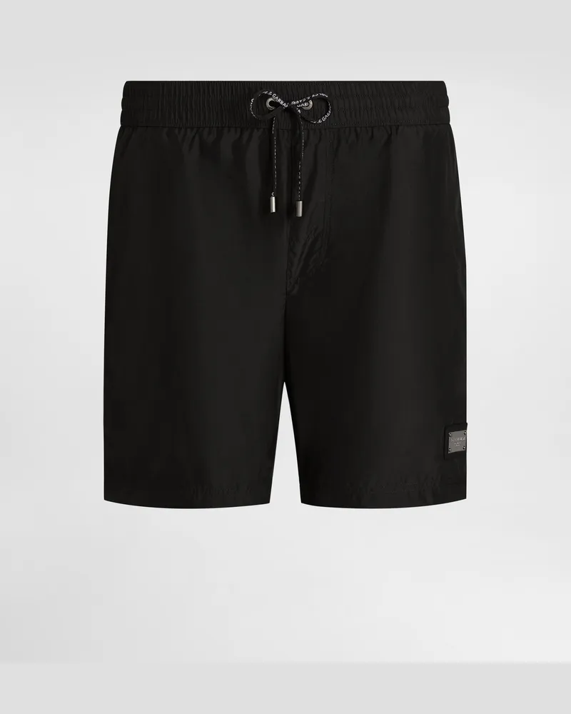 Dolce & Gabbana Mid-length Swim Trunks With Logo Tag� - Mann Beachwear Schwarz Black