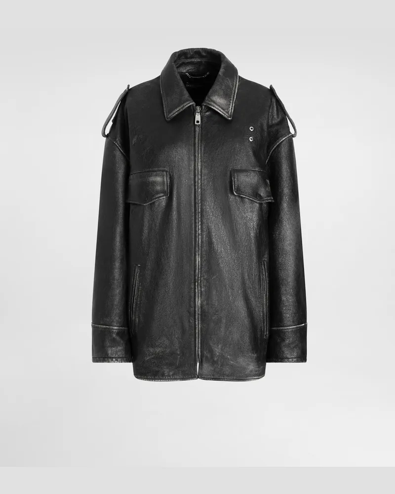 Dolce & Gabbana Jacke Aus Leder Mit Vintage-effekt - Frau Mäntel Und Jacken Schwarz Schwarz