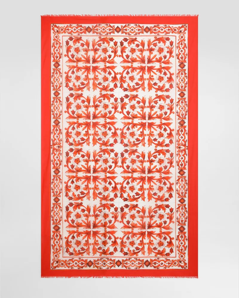 Dolce & Gabbana Pareo Aus Batist Mit Majolika-print - Frau Bademode Multicolor Baumwolle Multicolor