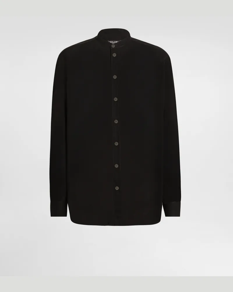 Dolce & Gabbana Stehkragenhemd Aus Baumwollstoff - Mann Hemden Schwarz Schwarz