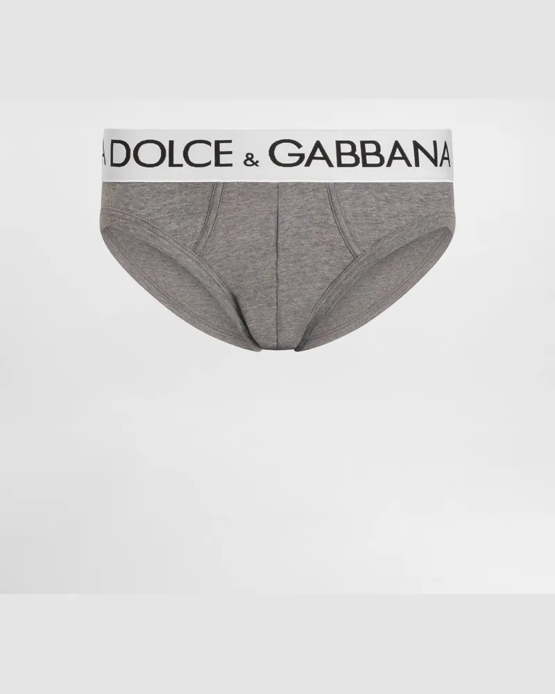 Dolce & Gabbana Mid-rise Briefs In Two-way Stretch Cotton - Mann Unterwäsche Und Loungewear Grau Baumwolle Grau