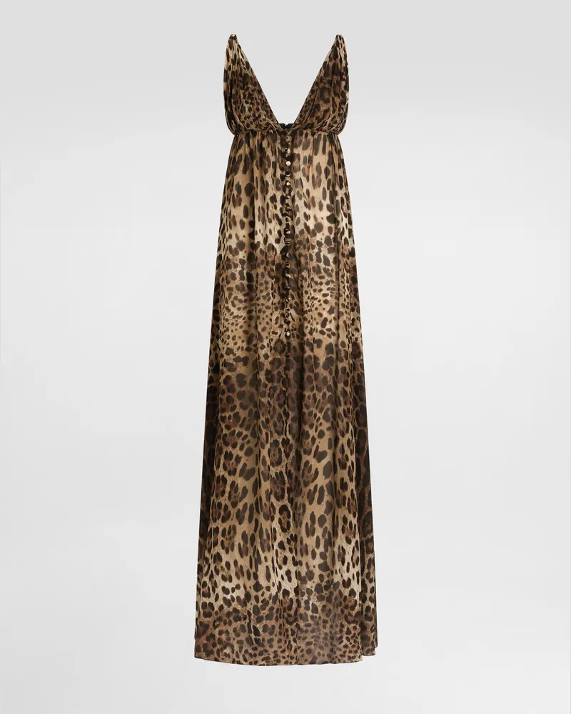 Dolce & Gabbana Kleid Aus Stretch-voile Mit Leo-print - Frau Kleider Animalprint Print