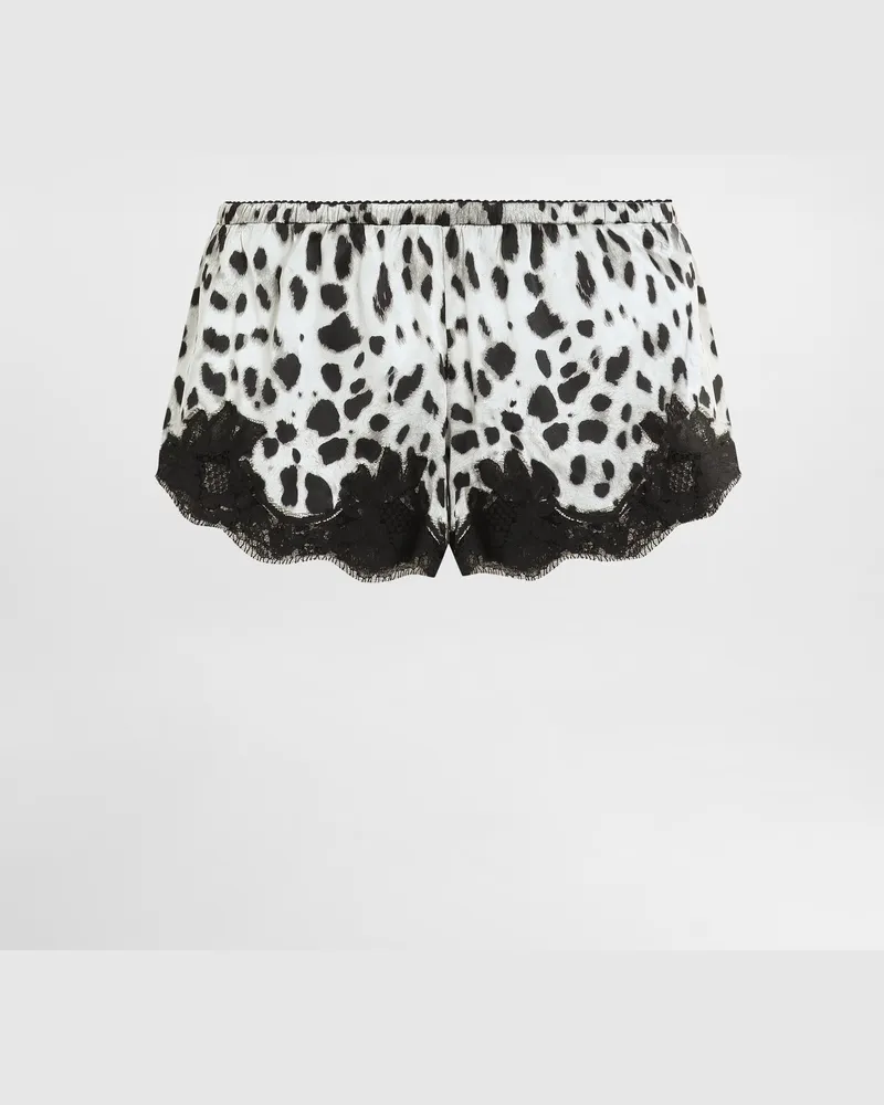 Dolce & Gabbana Satinshorts Leoprint Mit Einsätzen Aus Spitze - Frau Unterwäsche Drucken Satin Drucken