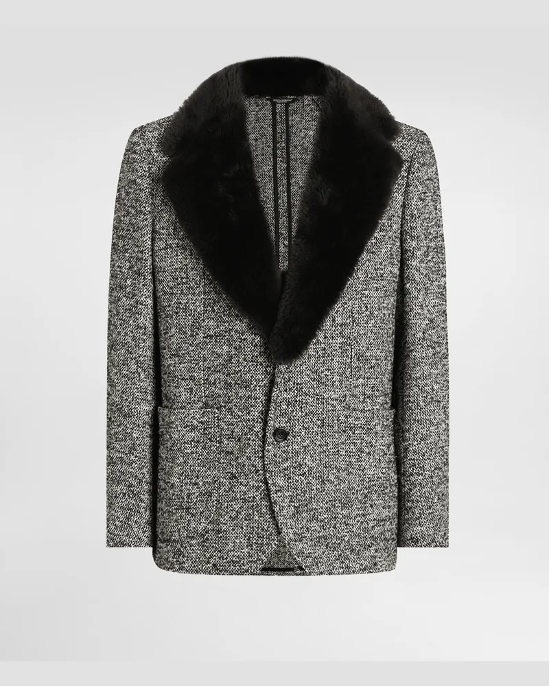 Dolce & Gabbana Einreihige Jacke Aus Gesprenkelter Wolle Mit Fellkragen - Mann Anzüge Und Blazer Mehrfarbig Mehrfarbig