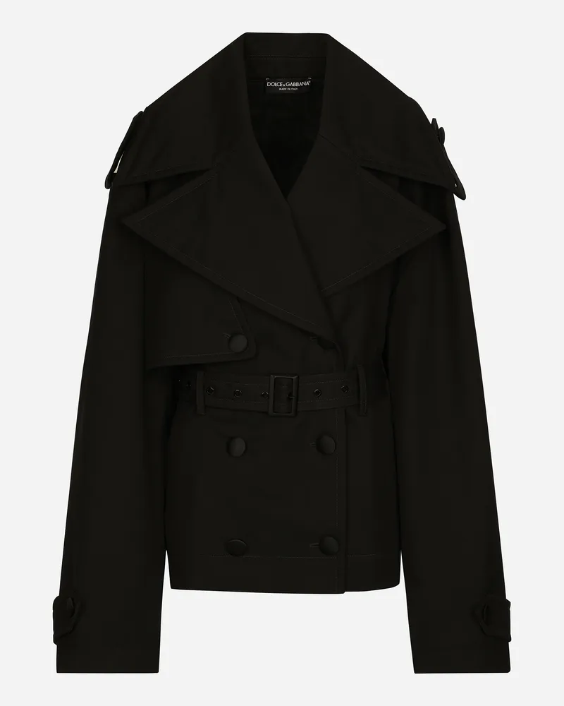 Dolce & Gabbana Zweireihige Jacke Mit Gürtel Aus Baumwolle - Frau Mäntel Und Jacken Schwarz Black