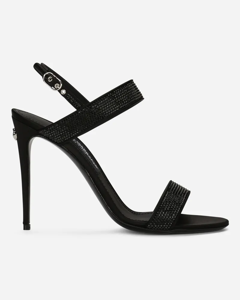 Dolce & Gabbana Sandalette Aus Satin Und Thermostrass - Frau Sandalen Und Wedges Schwarz Schwarz