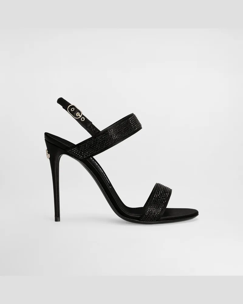 Dolce & Gabbana Sandalette Aus Satin Und Thermostrass - Frau Sandalen Und Wedges Schwarz Schwarz