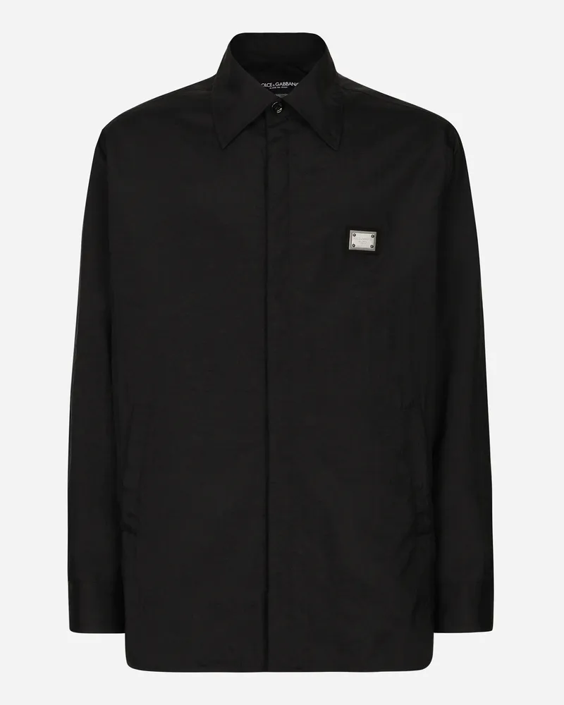 Dolce & Gabbana Hemd Aus Technischem Gewebe Mit Plakette - Mann Hemden Schwarz Schwarz
