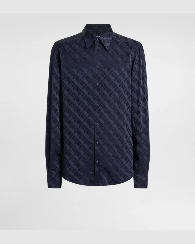 Dolce & Gabbana Martini Shirt In Logo Silk Jacquard - Mann Hemden Blau Blue