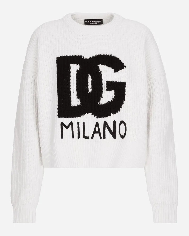 Dolce & Gabbana Gerippter Wollpullover Mit Dg-logo - Frau Strickwaren Weiss Weiss