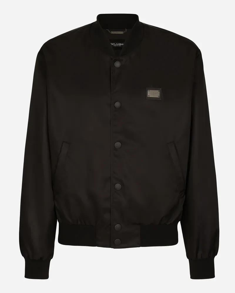 Dolce & Gabbana Nylonjacke Mit Logoplakette - Mann Mäntel Und Jacken Schwarz Baumwolle Schwarz