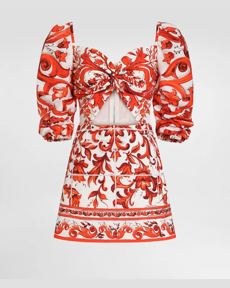 Dolce & Gabbana Kurzes Kleid Aus Popeline Mit Maiolica-print - Frau Kleider Mehrfarbig Multicolor