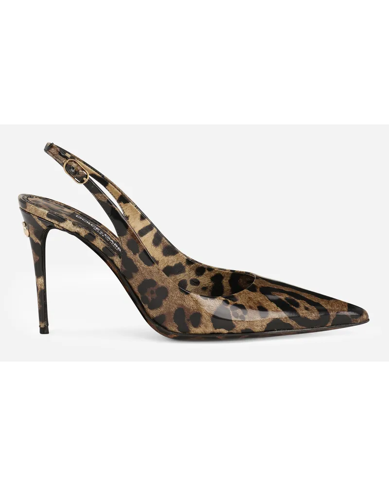 Dolce & Gabbana Slingback aus glänzendem Kalbsleder Leoprint Animal-print