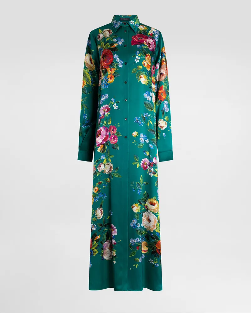 Dolce & Gabbana Rose-print Satin Kaftan - Frau Collection Multicolor Multicolor