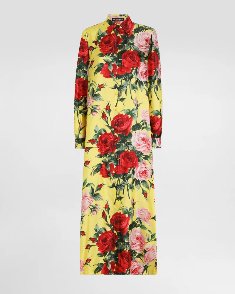 Dolce & Gabbana Langer Kaftan Aus Seidensatin Bouquet-print - Frau Kleider Drucken Drucken
