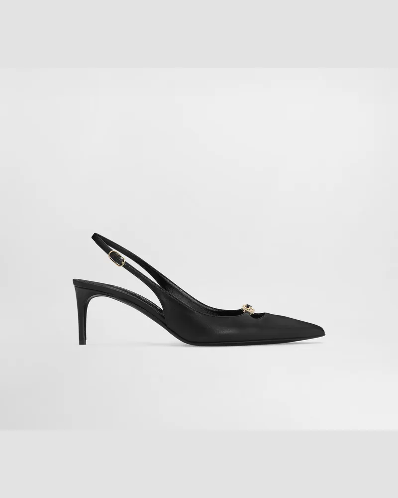Dolce & Gabbana Lollo Silk Nappa Leather Slingback - Frau Pumps Und Slingbacks Schwarz Schwarz