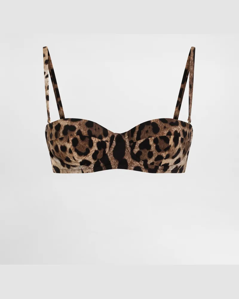 Dolce & Gabbana Balconette-bikinitop Leoprint - Frau Bademode Animalprint Jersey Mehrfarbig