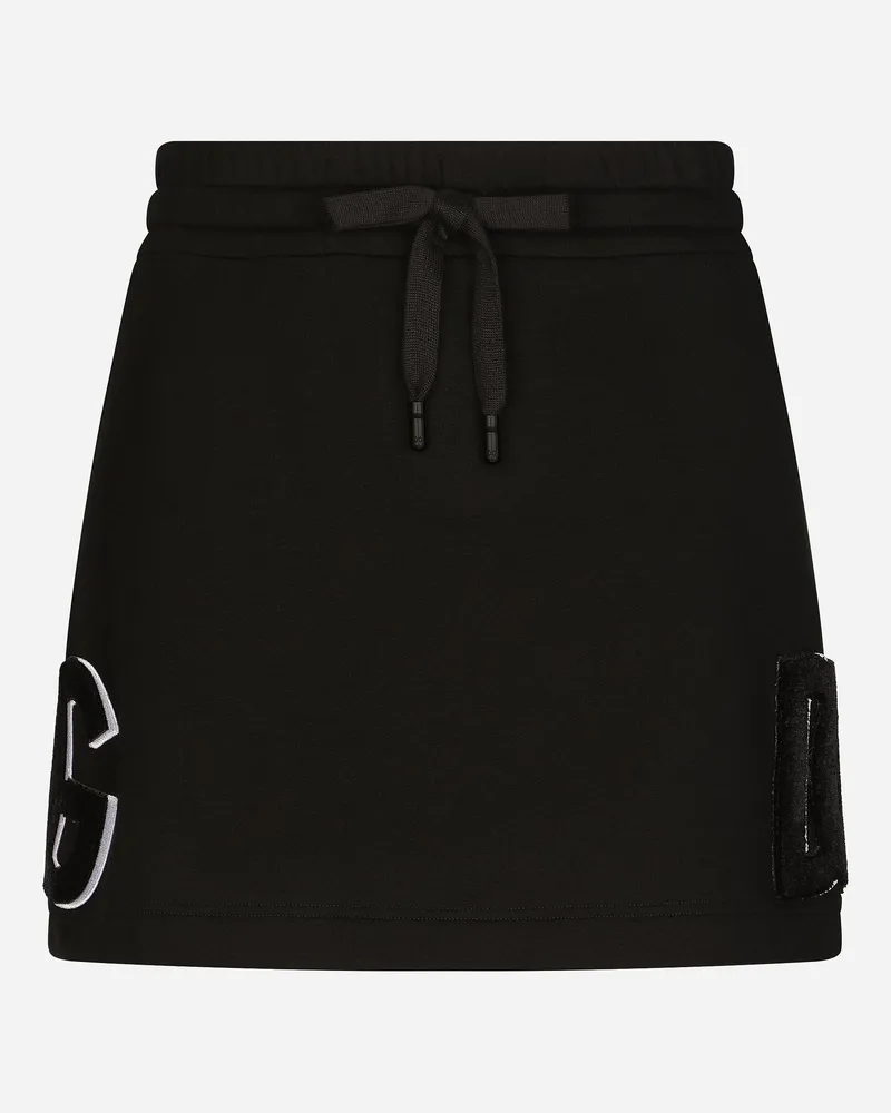 Dolce & Gabbana Minirock Aus Jersey Mit Logopatch - Frau Röcke Schwarz Baumwolle Schwarz