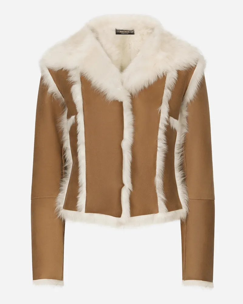 Dolce & Gabbana Kurze Jacke In Shearling-optik - Frau Blazer Beige Leder Beige