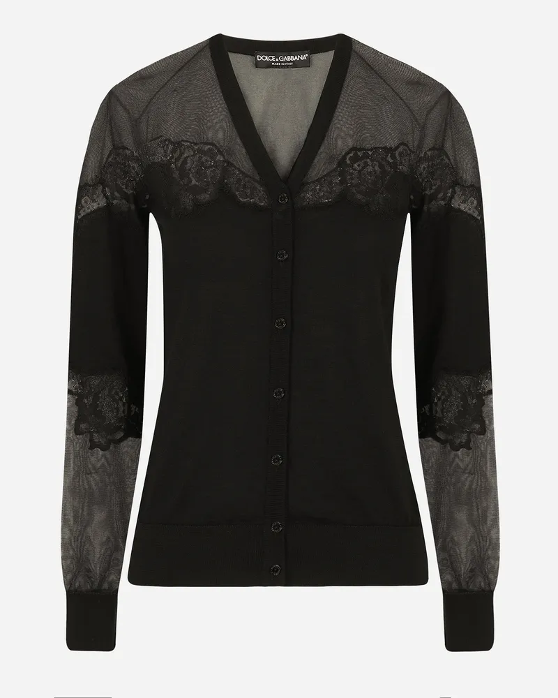Dolce & Gabbana Cashmere, Tulle And Silk Cardigan With Lace - Frau Strickwaren Schwarz Schwarz