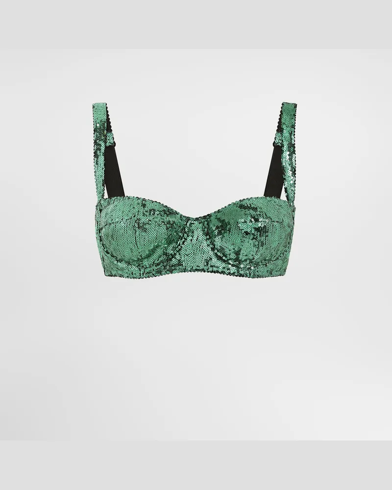 Dolce & Gabbana Balconette-bh Mit Mikropailletten-stickerei - Frau Unterwäsche Gr�n Grün
