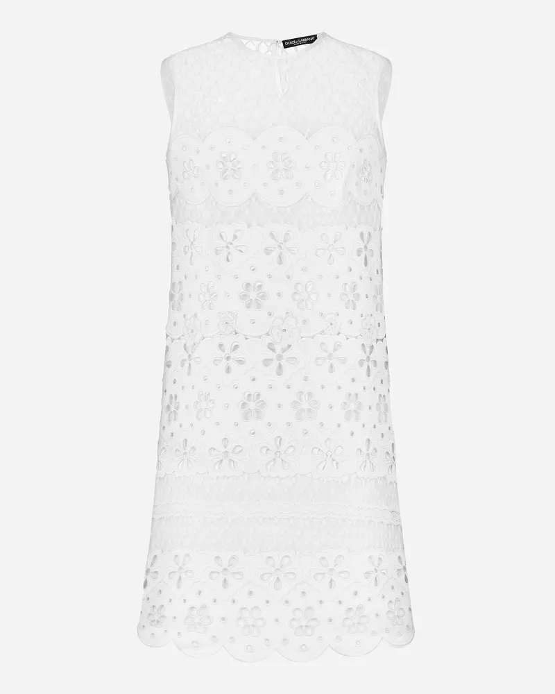 Dolce & Gabbana Kurzes Kleid Aus Baumwolle Mit Cut-out-stickerei - Frau Kleider Wei Weiss
