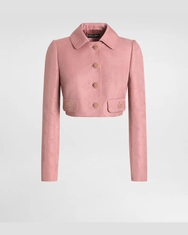 Dolce & Gabbana Short Quilted Jacquard Jacket With All-over Dg Logo - Frau Blazer Pink Pink
