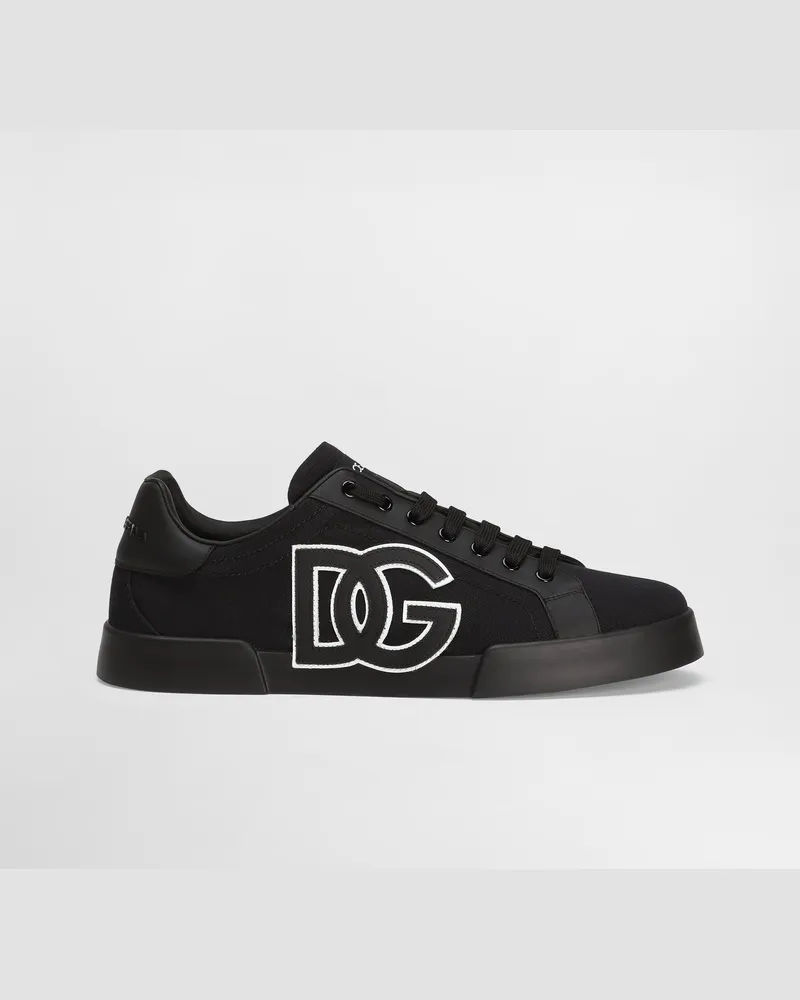 Dolce & Gabbana Portofino Light Strobel Sneakers In Canvas And Calfskin - Mann Sneakers Schwarz Black