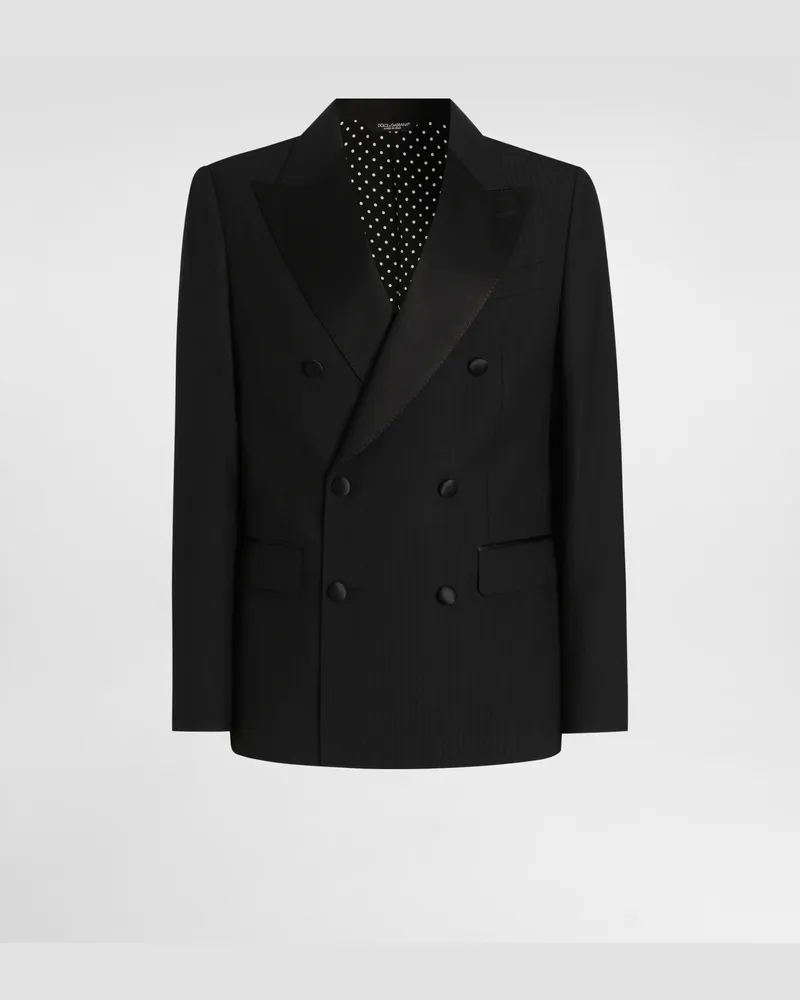 Dolce & Gabbana Double-breasted Sicilia Light Jacket In Striped Jacquard - Mann Anzüge Und Blazer Schwarz Black