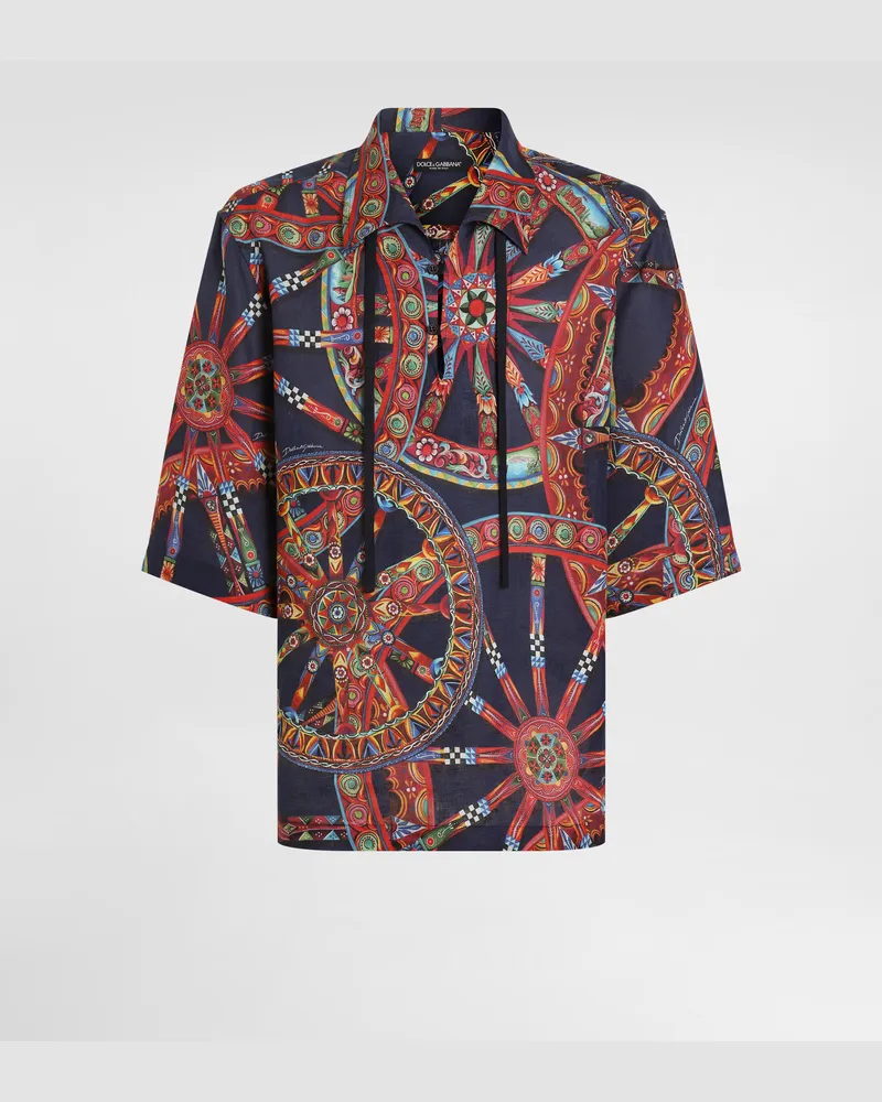 Dolce & Gabbana Hawaii-hemd Aus Leinen Mit Carretto-print - Mann Hemden Multicolor Multicolor
