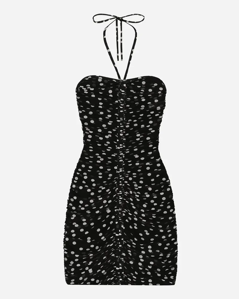 Dolce & Gabbana Kurzes Drapiertes Kleid Aus Tüll Punkteprint - Frau Kleider Drucken Drucken