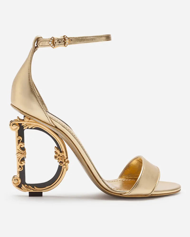 Dolce & Gabbana Sandalette Aus Mordoré-nappaleder Mit Absatz Dg Barocco - Frau Sandalen Und Wedges Gold Leder Gold