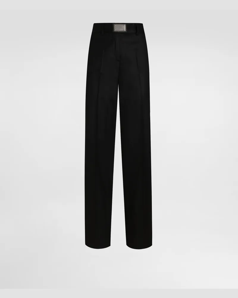 Dolce & Gabbana Ausgestellte Hose Aus Flanell Mit Logoplakette - Frau Hosen Und Shorts Schwarz Wolle Schwarz