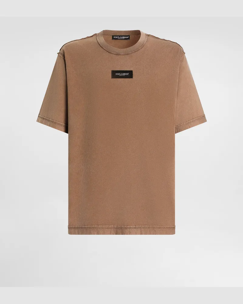 Dolce & Gabbana Cotton T-shirt With Print - Mann T-shirts Und Polos Brown Brown