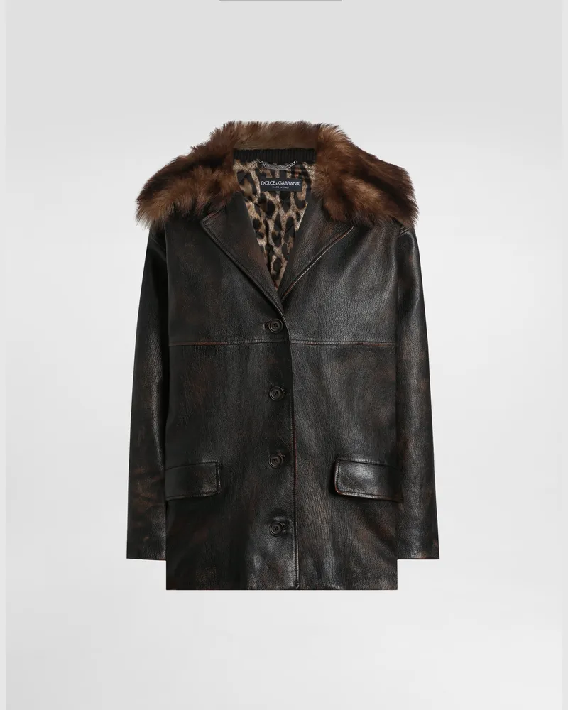Dolce & Gabbana Lederjacke Mit Pelzkragen - Frau Mäntel Und Jacken Braun Braun