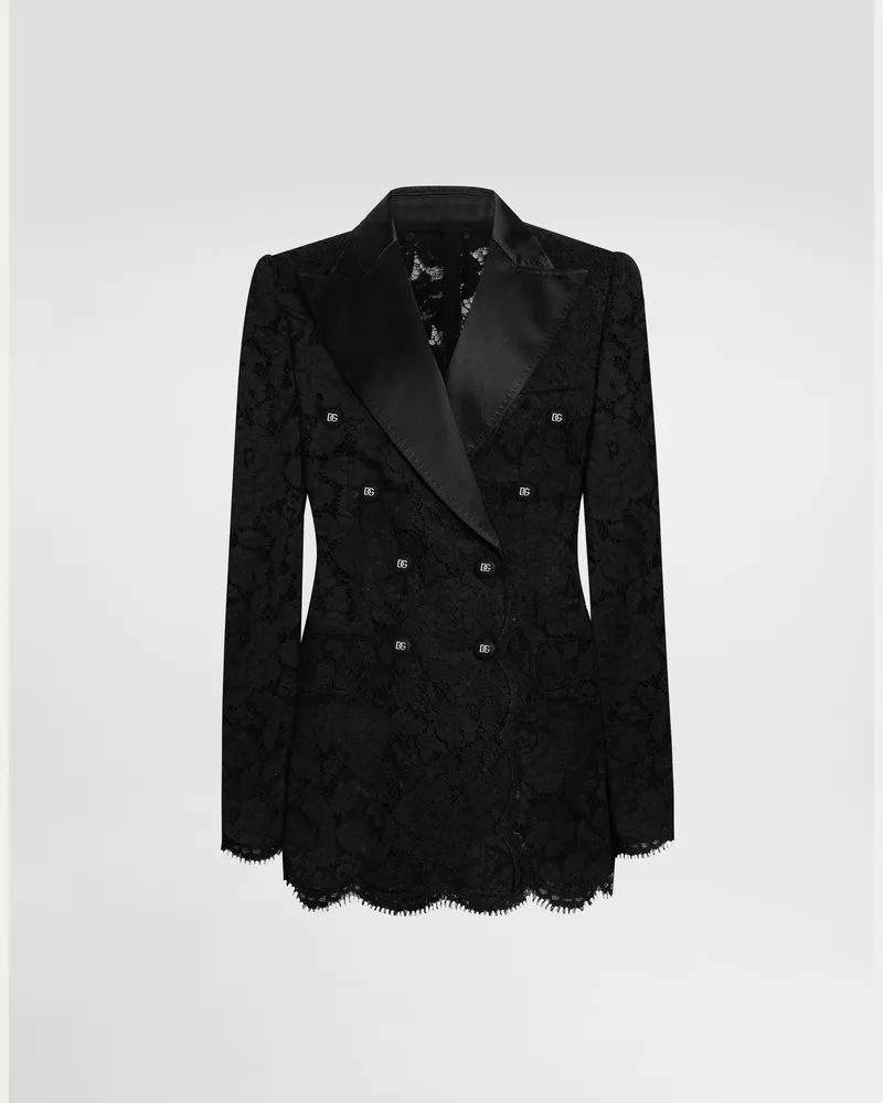 Dolce & Gabbana Zweireihige Jacke Turlington Aus Floraler Kordelspitze Mit Logo - Frau Blazer Schwarz Schwarz