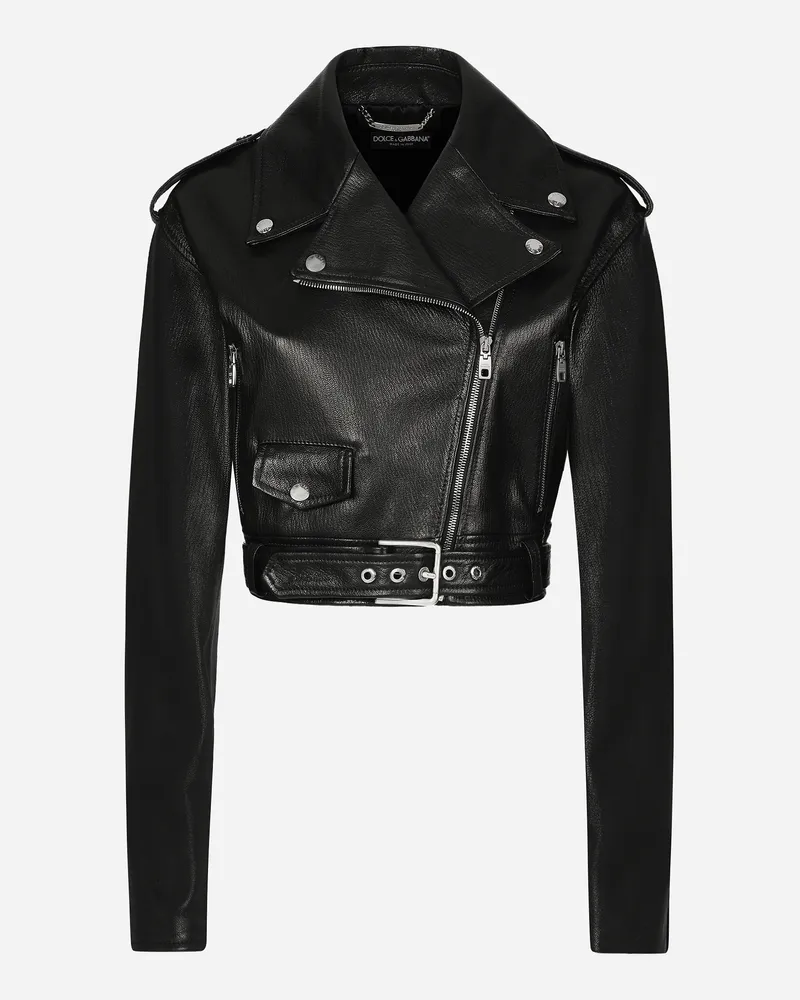 Dolce & Gabbana Bikerjacke Aus Plongé-nappaleder - Frau Mäntel Und Jacken Schwarz Schwarz