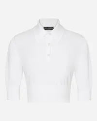 Dolce & Gabbana Crop-Poloshirt aus Baumwolle und Seide Weiss