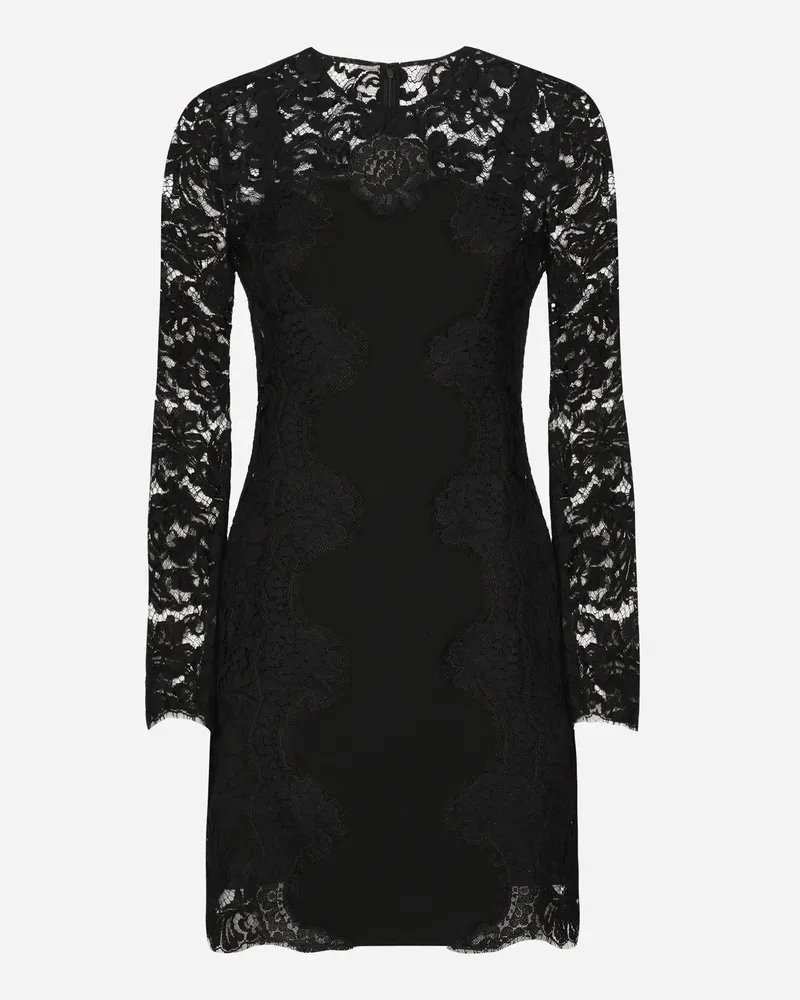 Dolce & Gabbana Kurzes Kleid Aus Kordelspitze Und Einsatz Aus Jersey - Frau Kleider Schwarz Schwarz