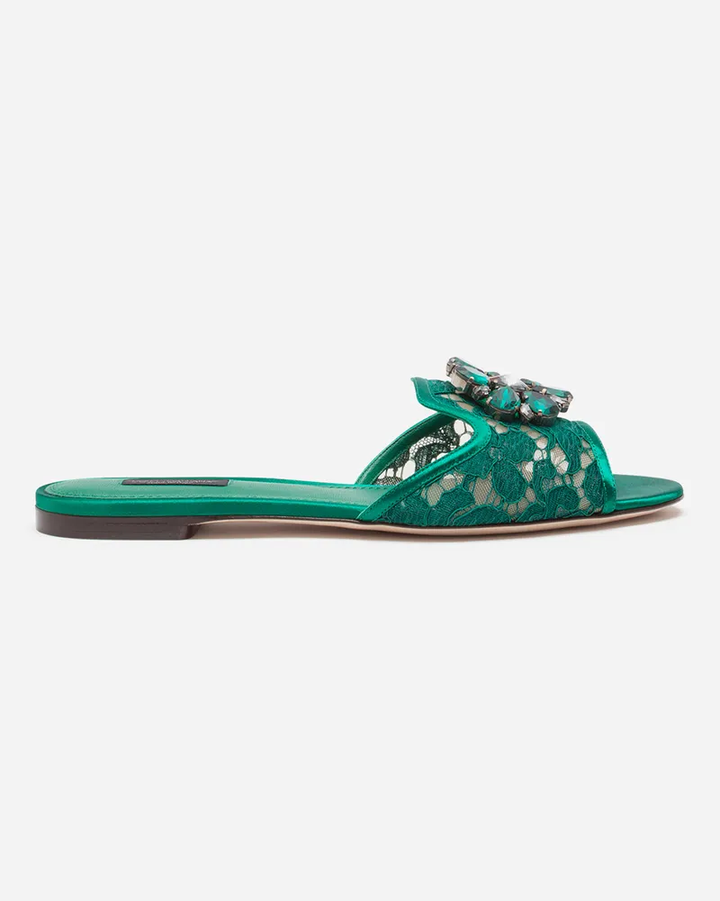 Dolce & Gabbana Slipper Aus Spitze Mit Kristallen - Frau Pantoletten Und Mules Grün Spitze Grün