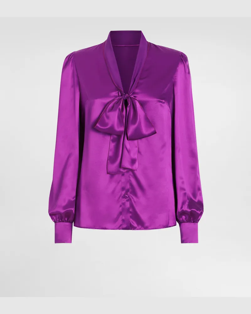 Dolce & Gabbana Bluse Aus Satin Mit Schleife - Frau Blusen Und Tops Rot Seide Mehrfarbig