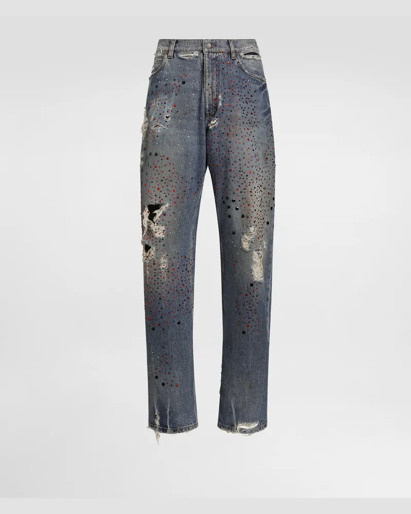 Dolce & Gabbana Jeans Aus Denim Mit Strassbesatz - Mann Jeans Mehrfarbig Mehrfarbig