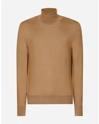 Dolce & Gabbana Rollkragenpullover aus Kaschmir und Seide Beige