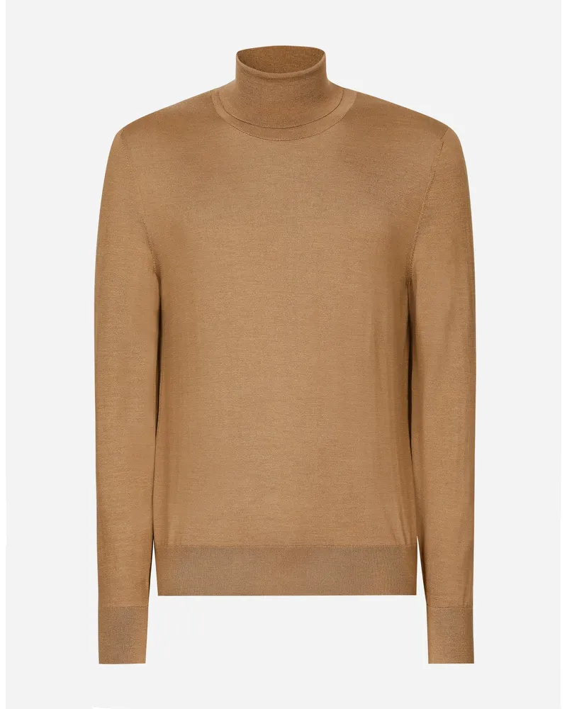 Dolce & Gabbana Rollkragenpullover aus Kaschmir und Seide Beige